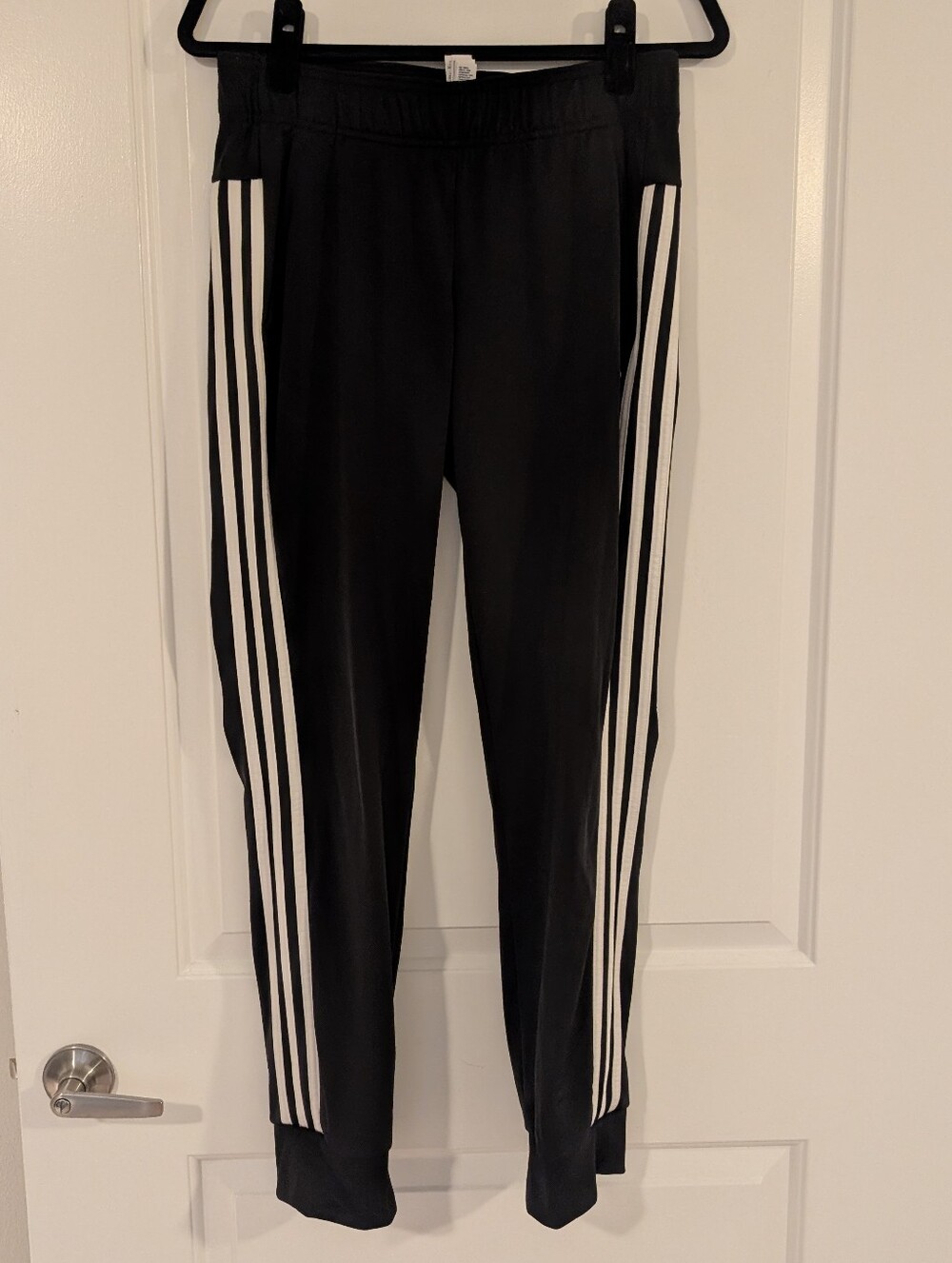 adidas Black Track Pants with White Side Stripes - EUC - Sz M